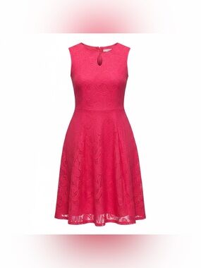 London Style Collection Dress Lace Fit & Flare  Women’s 10 Coral Orange Lined